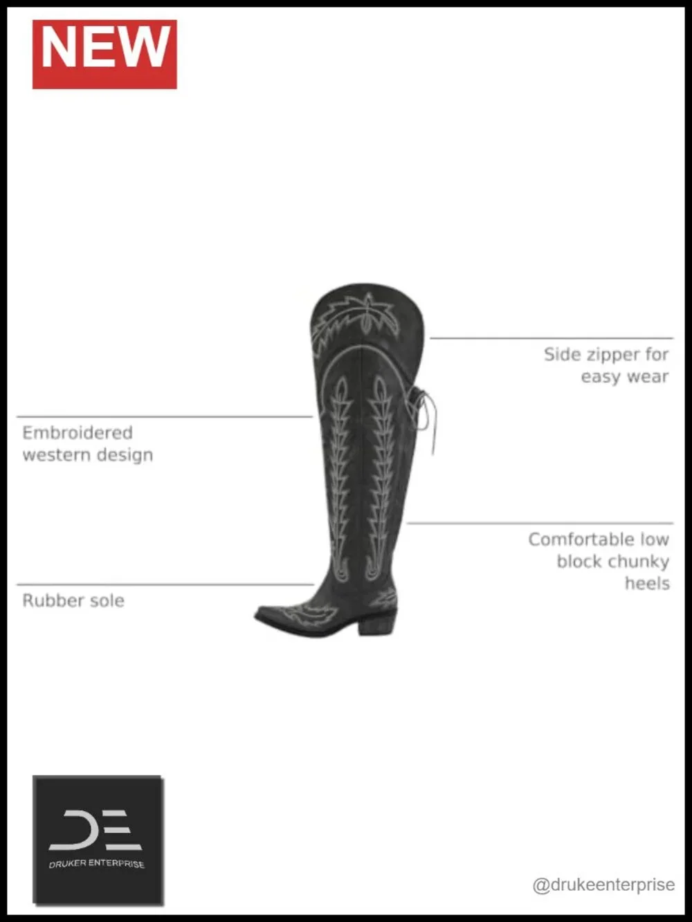 Cowgirl Boots Thigh High Wide Calf Embroidered Western Heeled Boots